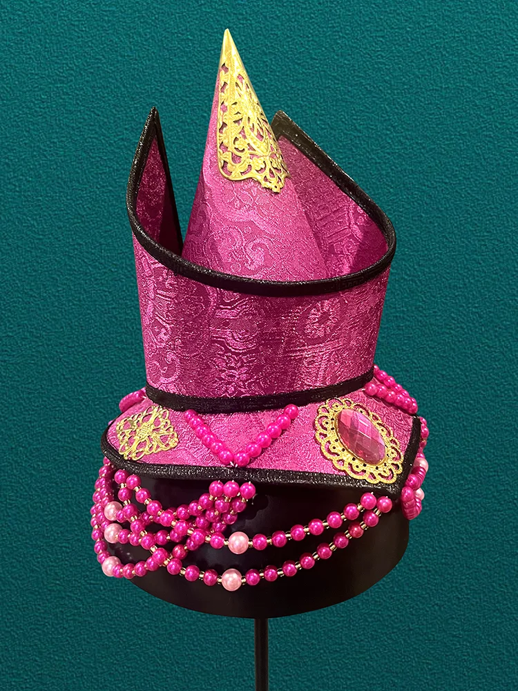 Sombrero de copa Mogolian de boda rosa tradicional para mujer, accesorios étnicos, tocado de princesa nacional, Festival, puesta en escena