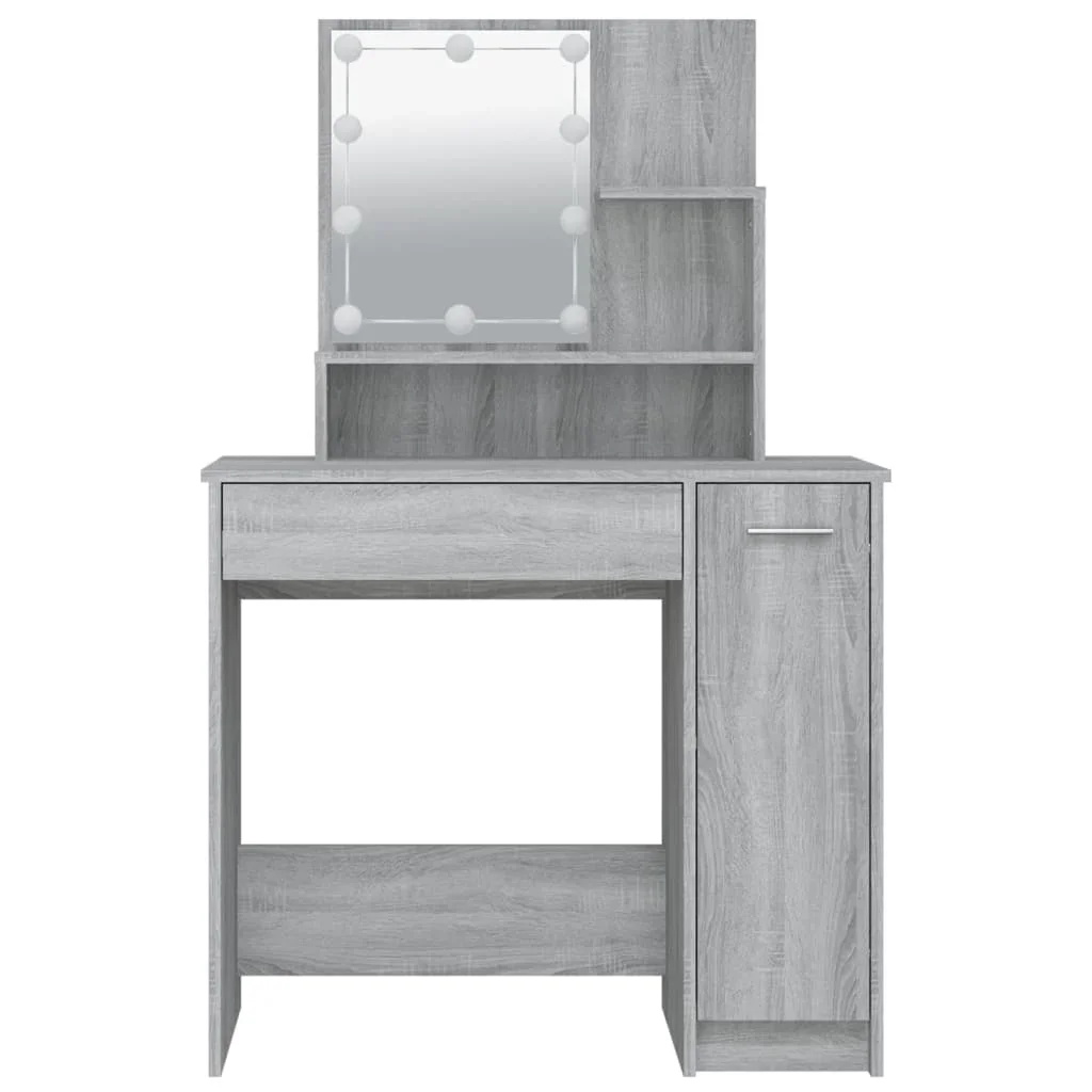 Table avec LED Sonoma gris 86,5x35x136 cm, meuble de rangement moderne pour chambre à coucher de fille, vanité de maquillage