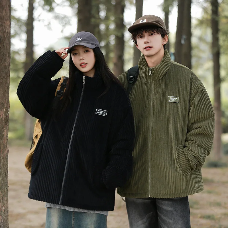 Men Parkas Zipper Cardigan Parka Long Sleeve Outerwear Coats Spliced Loose Pockets Vintage Warm Winter 2025 Windbreaker