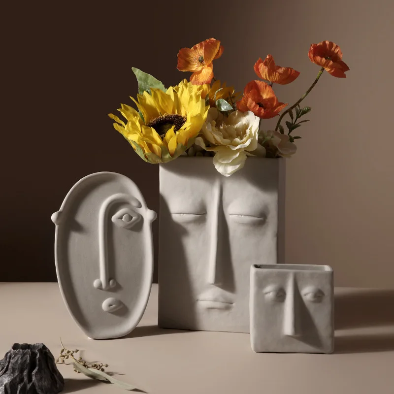 Ensemble de vases en céramique abstraits créatifs nordiques, vase d'art fait à la main, ornement de décoration pour la maison, artisanat pour le salon, 1 pièce