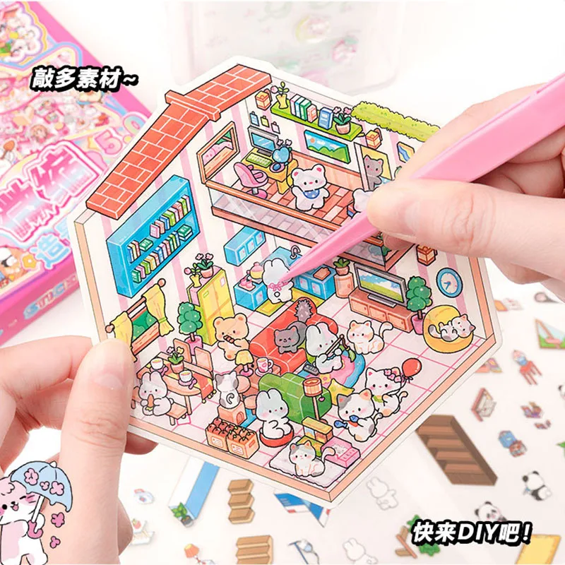 61 pezzi: include 20 carte di scena, 40 adesivi e 1 paio di pinzette, mini adesivi di scene 3D, adesivi paesaggistici 3D fatti a mano fai-da-te