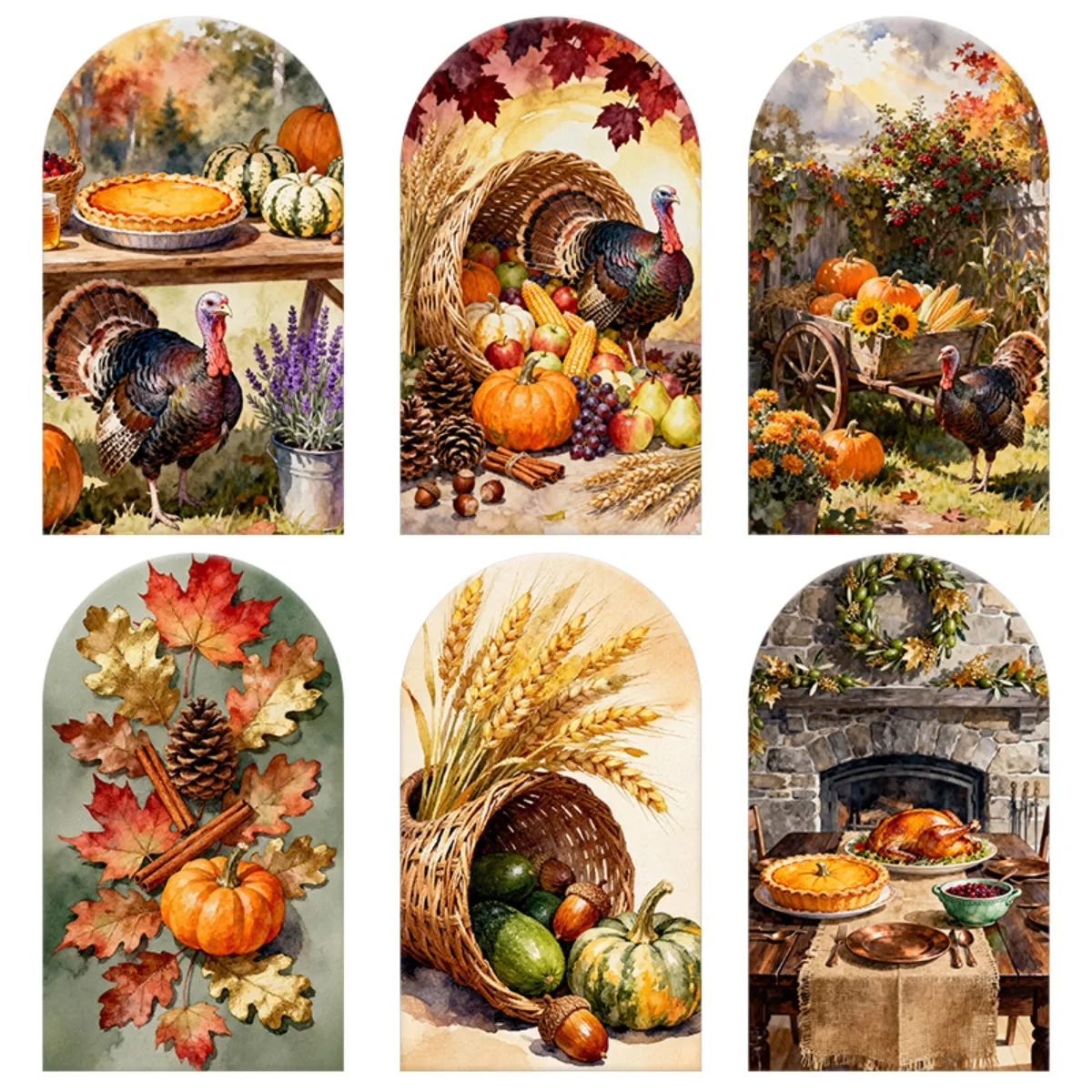 

Arch Backdrop Cover Fall Harvest Theme Pumpkins Wheat for Thanksgiving Celebrations and Seasonal Events Party Photo Background