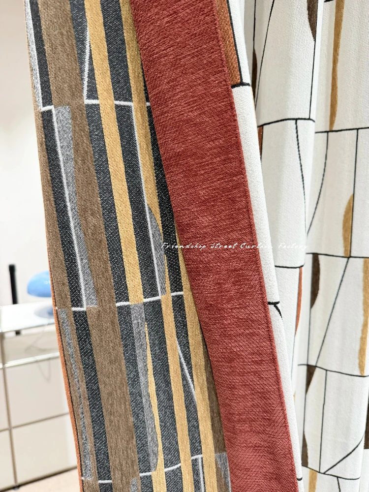 New Minimalist Abstract Line White Chenille Blackout Curtains for Living Room Bedroom Partition Curtains Customized