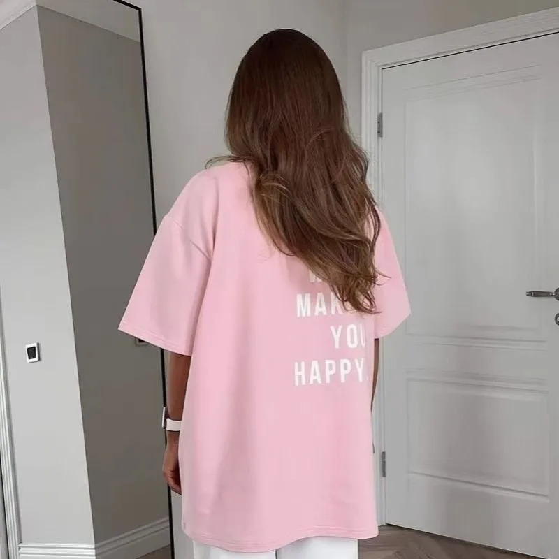

Russian Fashion Cute Letters 100% Cotton Retro T-shirts Summer Comfortable Loose Large Size Graphic Tee Sweet Women Girls
