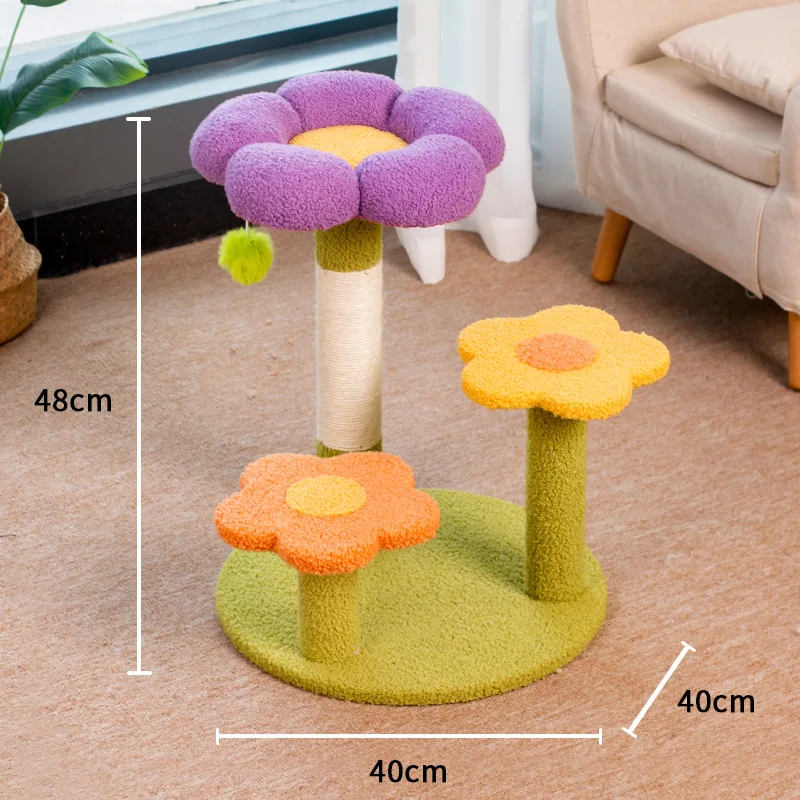 Multi Layer Cat Climbing Frame Solid Wood Kitten Scratching Column Sisal Hemp Claw Grinding Tool Pet Trees Flower Shaped Nest