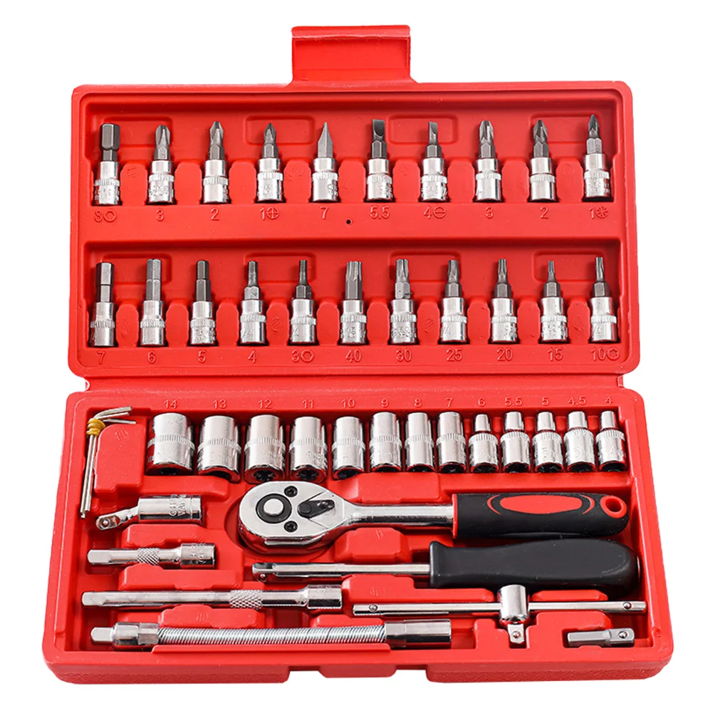 

46 Piece Set Of Ratchet Socket Wrench Combination Toolbox Set For Maintenance Of Steam Engines And Motorcycles For Household Use