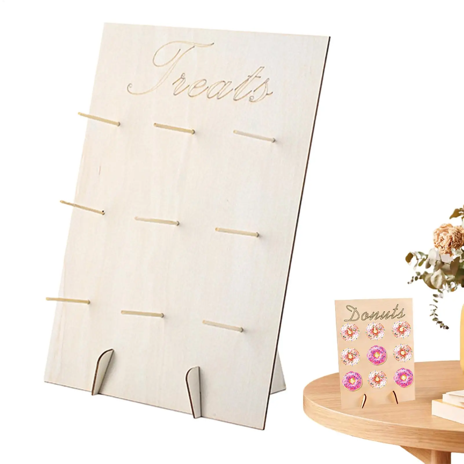 Donut Board Wooden 9-Peg Doughnuts Exhibition Rack Decorative Donut Display Rack For Pastries Dining Table Cafe Catering Buffet