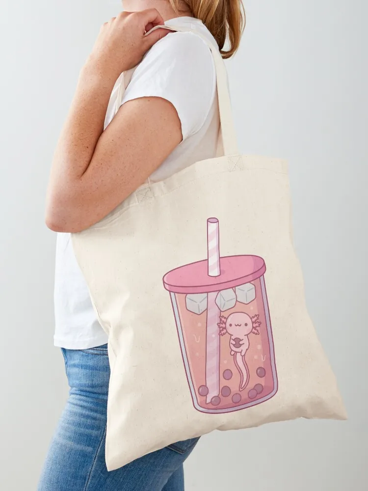 Cute Axolotl Swimming In Bubble Tea Tote Bag custom canvas bag bags for women shopper bag women Canvas Tote