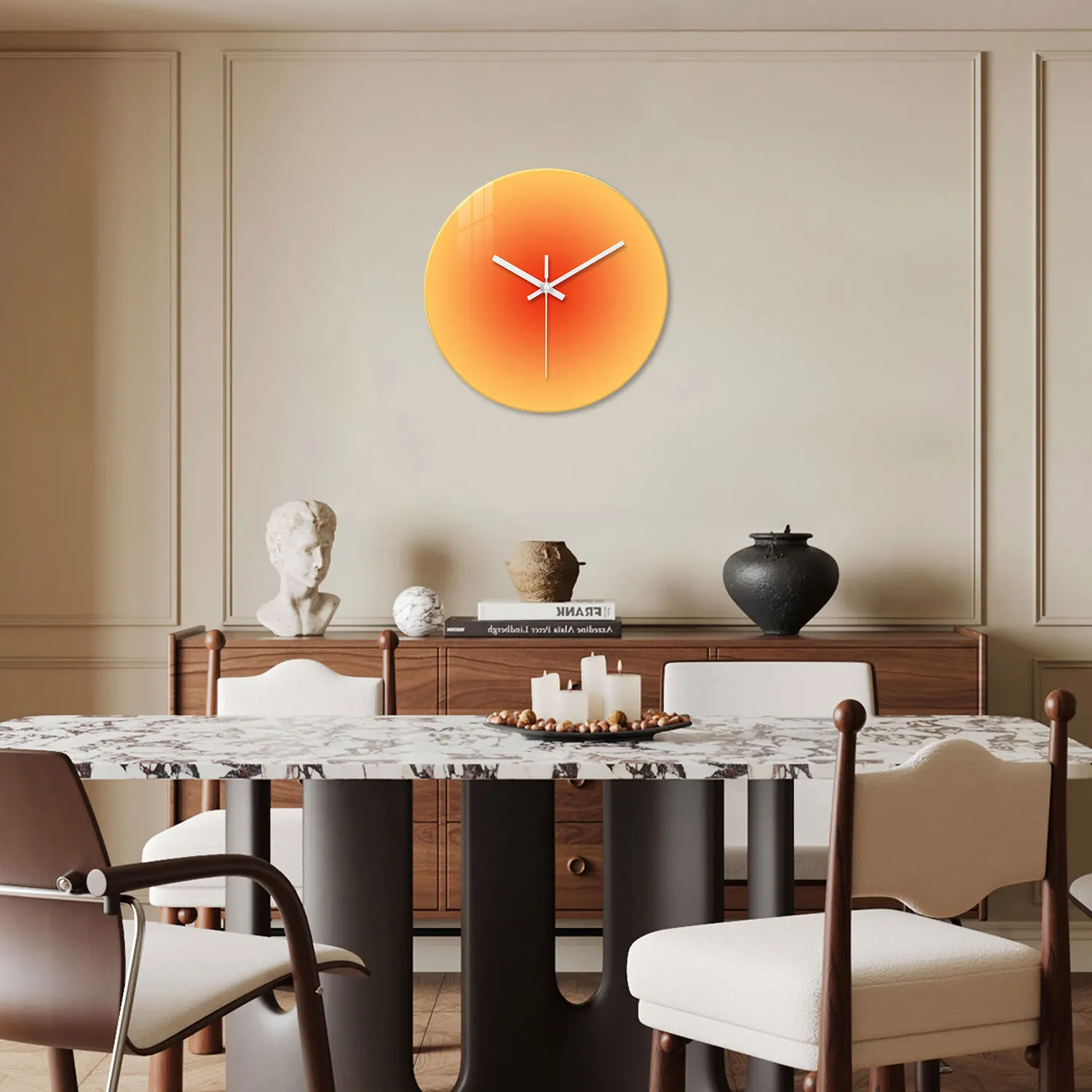 A Creative Gradient Solid Color Tempered Glass Wall Clock, Silent Non-Ticking Timekeeping Wall Clock - Battery-Powered Durable Clock (Battery Not Included), Valentine's Day Gift, Suitable for Bedroom, Living Room, Kitchen, Hallway, Party Venues, Easter, Mother's Day Gift