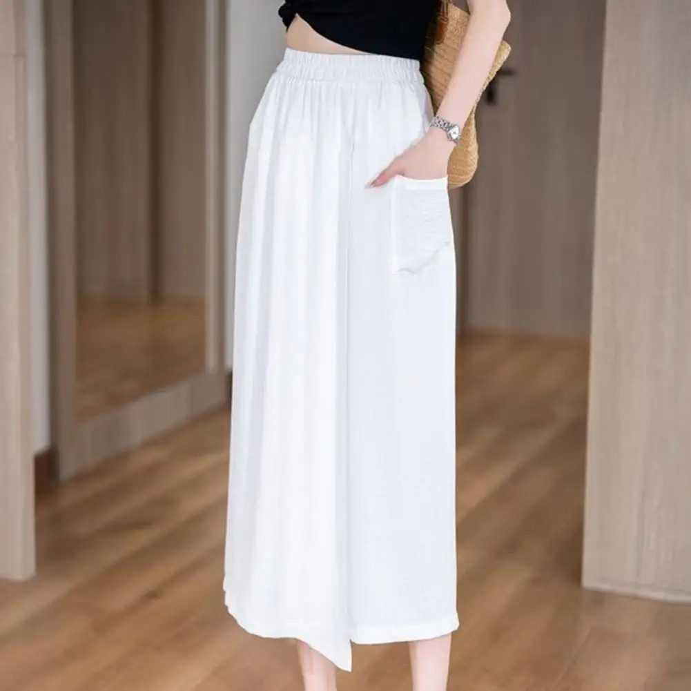 Women Wide Leg Pants Stylish Women's Wide Leg Pants with Elastic Waist Slit Cuffs for Wear High-quality Polyester Summer Pants