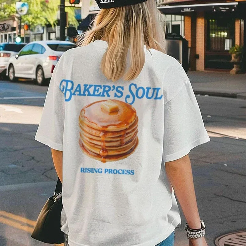 Pancake Graphic Top Cute Retro Foodie Printed Streetwear T-Shirts Oversized Egirl Grunge Y2k Aesthetic Tee Women Fashion Clothes