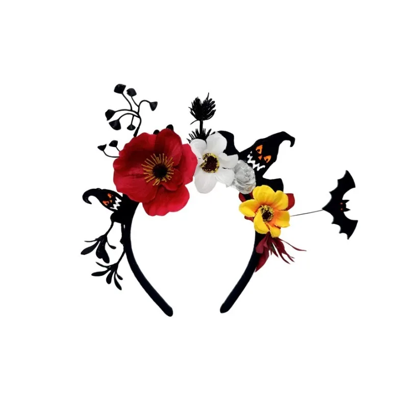 Bandeau Floral mexicain pour femmes, couronne de fleurs du jour des morts, accessoires de couvre-chef de chauve-souris pour Costume d'halloween
