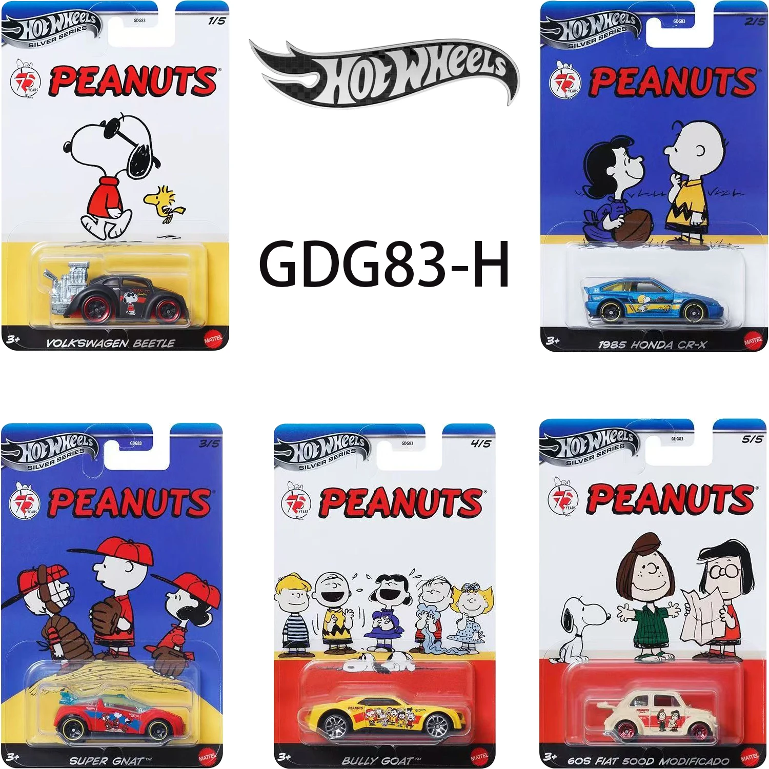 Hot Wheels GDG83 1:64 Scale Silver PEANUTS Series Snoopy Joint Version Alloy Model Car Collection Toy Shipping Protection