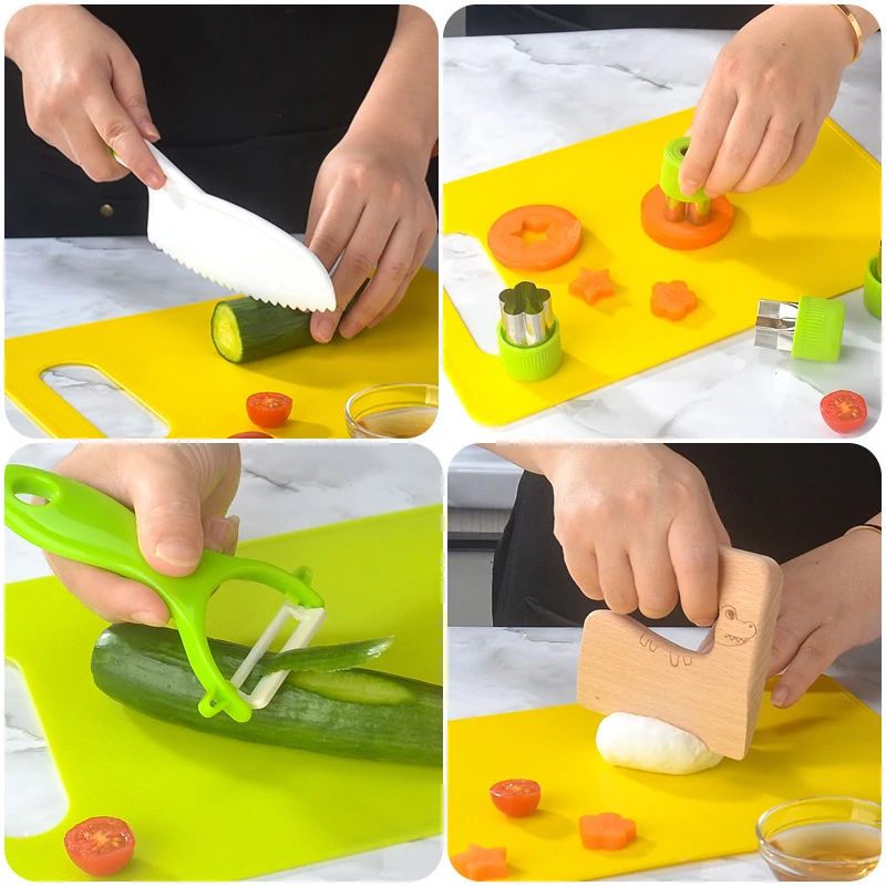 Juego de cortador de cocina para niños pequeños, cuchillo de plástico para pastel, cuchillos de fruta, herramientas peladoras DIY, accesorios de