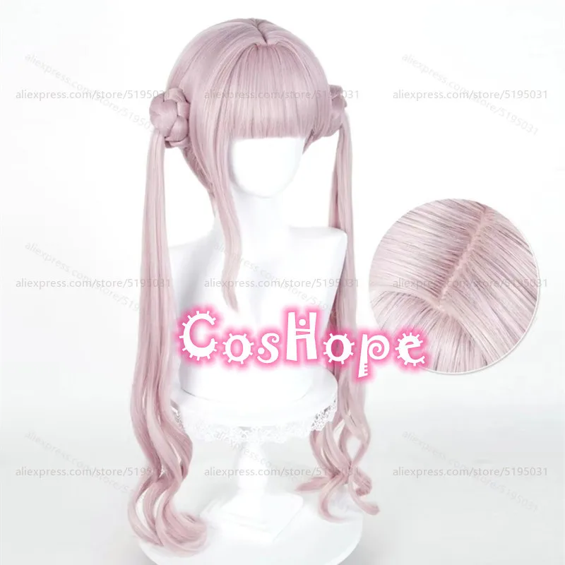 Tsukumo Kako Cosplay-Perücke mit doppelten Pferdeschwänzen, rosa Perücke, Cosplay, Anime, hitzebeständige synthetische Perücken für Halloween-Party-Kostüm