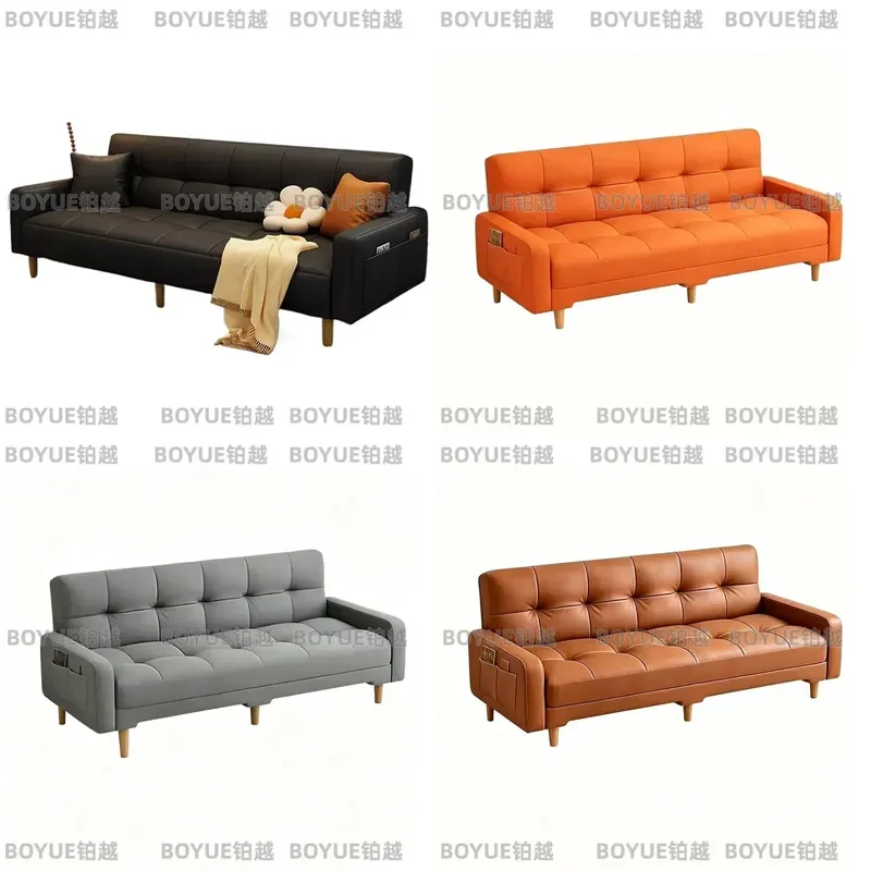 Convertible Sofa Bed with Cat Scratch Resistant Leather Upholstery Folding Dual Purpose Couch for Living Room Small Space