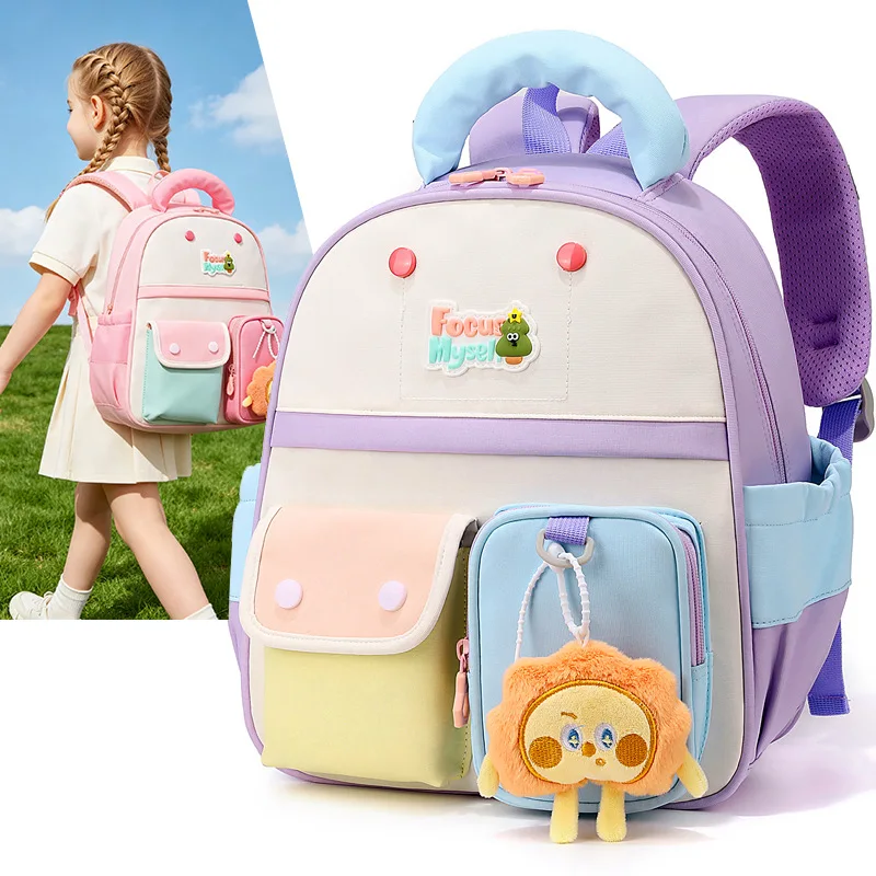 New Kids Fashion Nylon Cute Cartoon Backpack Top Handle Large Capacity School Bag Boys Girls Rucksack Daypack Multi Pocket