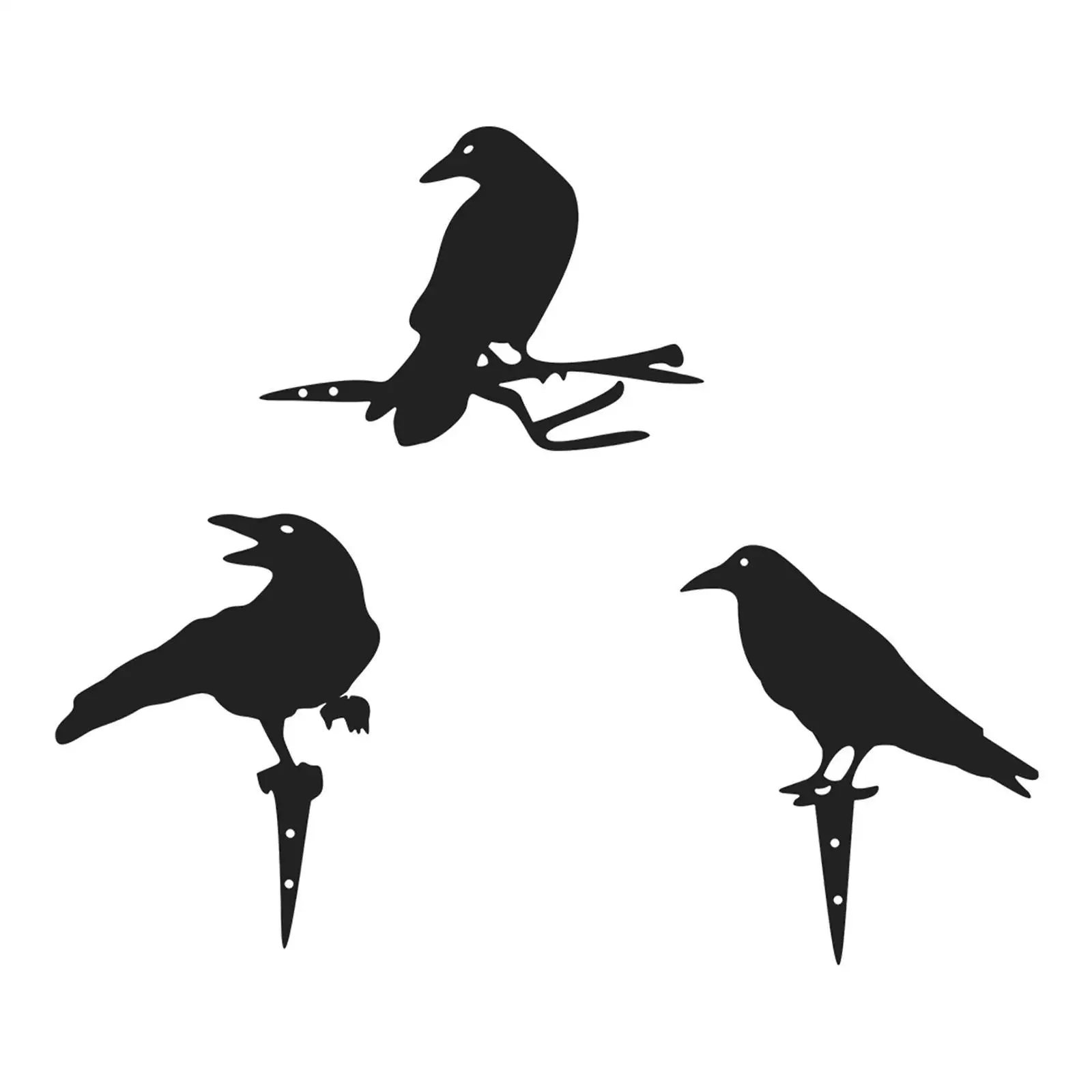 3 Pieces Metal Art Raven Black Bird Silhouette Raven Sculpture Ornament Garden Decorations Halloween Decor for Lawn Backyard