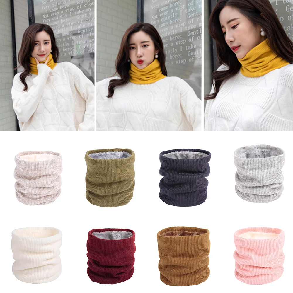 Winter Scarf For Women Men Thicken Wool Knitted Scarf Outdoor Keep Warm Snood Scarfs Ring Solid Color Ski Climbing Neck Warmer
