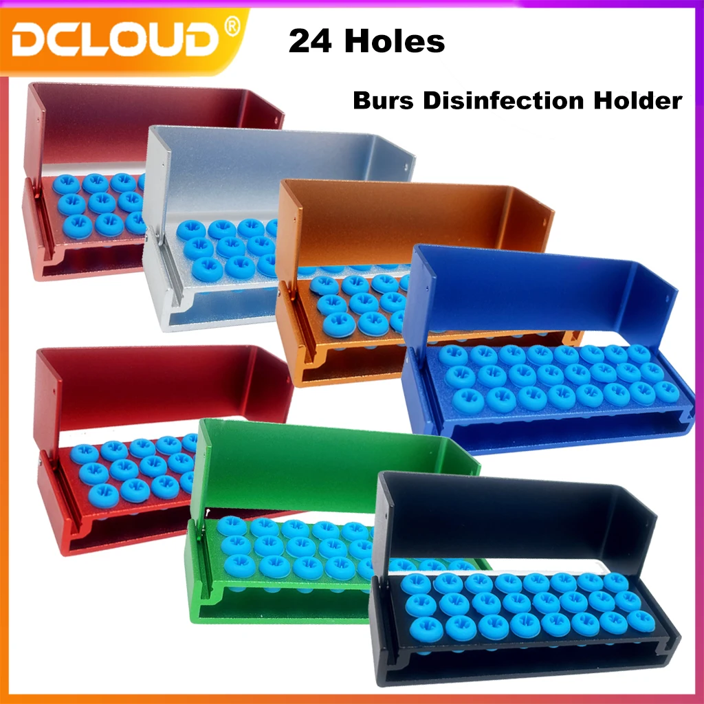 

24Hole Dental Burs Holder High/Low Speed Burs Autoclavable Sterilizer Block Case Dentistry Burs Cleaning Stand Organizer Dentist