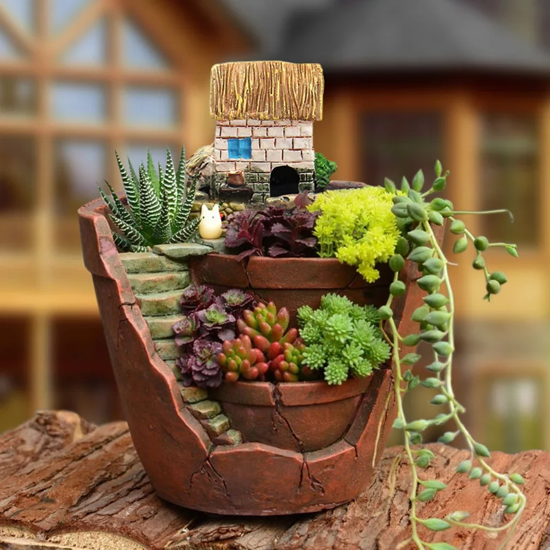 Nordic Creative Hanging Garden Mini Succulent Planter Resin Flower Pot Micro Landscape Decor For Home Balcony Gift