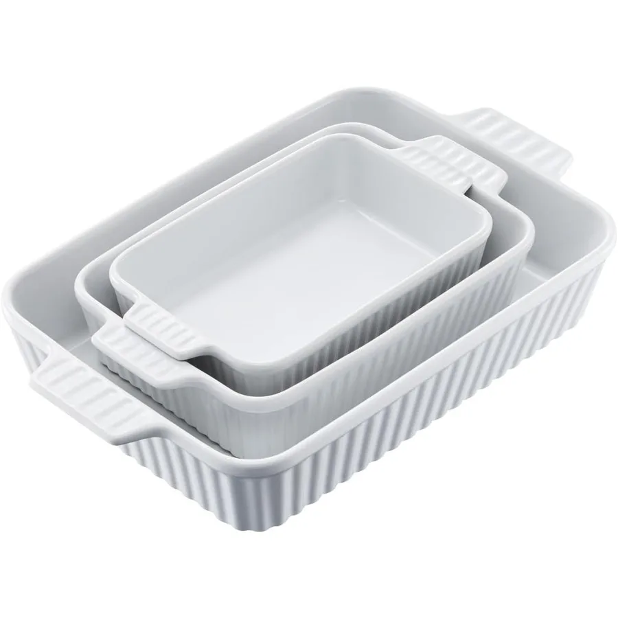 

Ceramic Baking Dish 9 x 13 Bakeware Set of 3 Rectangular Casserole Dish Set Baking Pans with Handles Oven Secure Lasagna Pans D