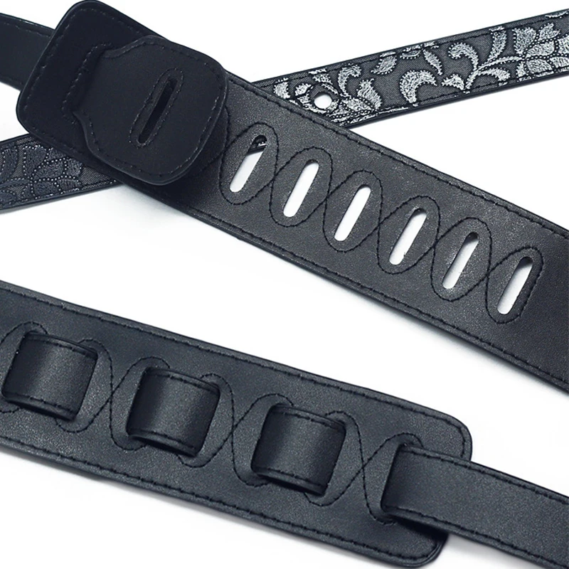 Couro genuíno Guitar Strap para P & P, ajustável macio bordado cinto, baixo clássico, música Hobby, guitarra acessórios, 2.5\