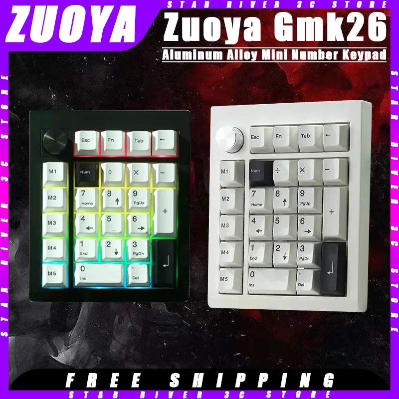 

Zuoya Gmk26 Mini Number Keyboard Tri-mode Wireless 2.4G Keypads Aluminum Alloy With Knob Customized Portable Office Keypad Gift