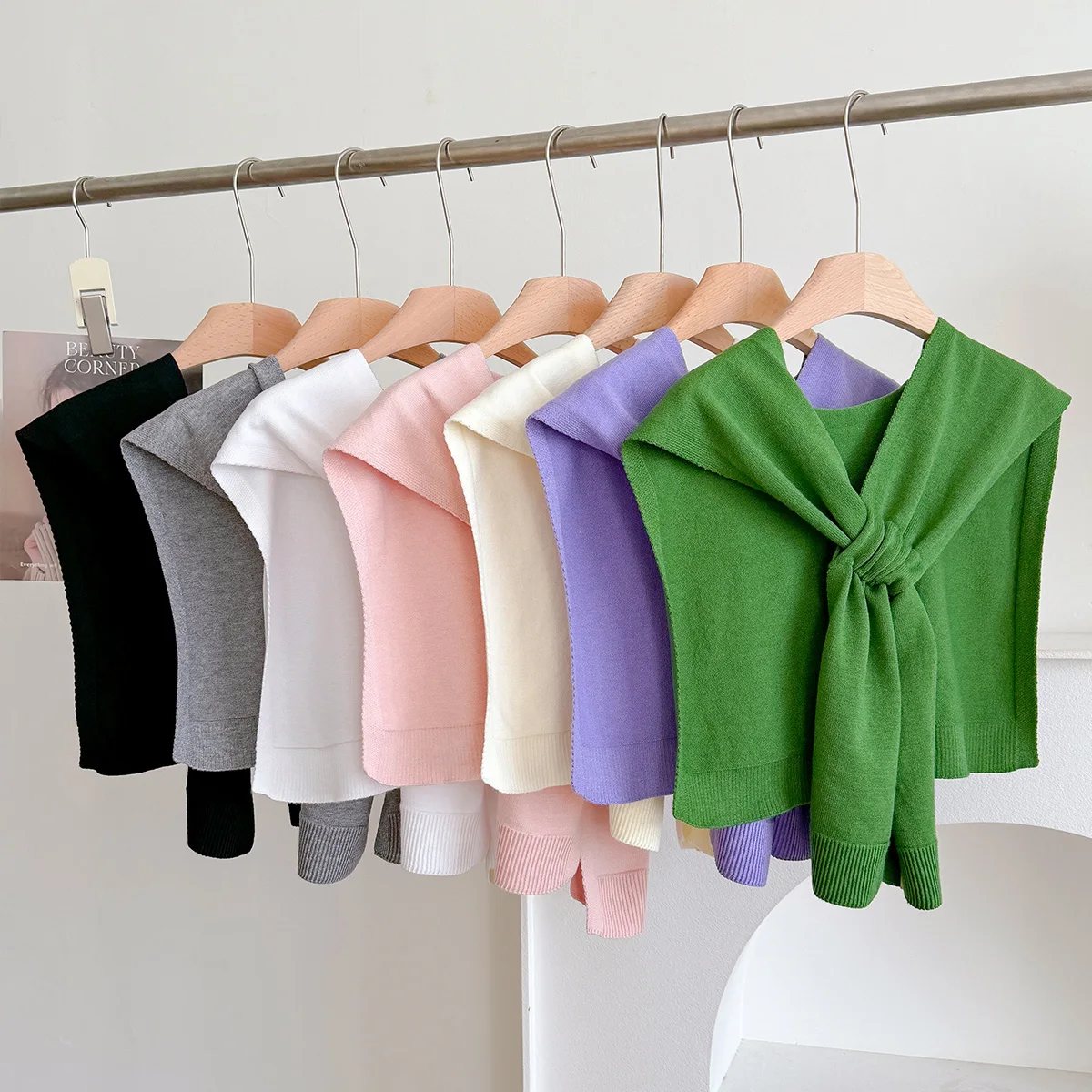 

Корейская осенне-зимняя вязаная шаль, женская блузка на плечи, накидка с искусственным воротником, завязанный шарф, однотонный шарф для защиты шеи для женщин