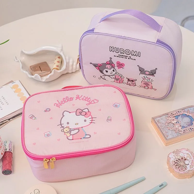 

Sanrio Hello Kitty Anime Kawaii Cosmetic Bag Cute Cartoon Kuromi Large Capacity Storage Bag Portable Handbag Gifts for Kids