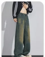 Pantalones vaqueros para hombre, Vaqueros holgados de pierna ancha con lavado Vintage, pantalones informales rectos de estilo americano para hombre, pantalones de calle para las cuatro estaciones, novedad de 2026