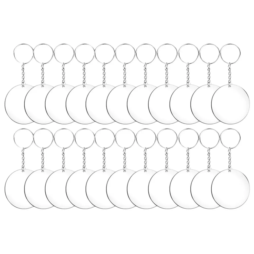 

24pcs Acrylic Keychain Blanks Transparent Round Discs Diy Key Rings For Wedding Christmas Souvenir Pendant Decoration School Bag