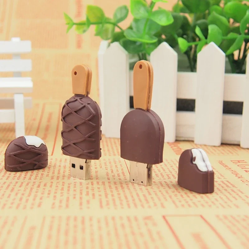 Clé USB 2.0 en forme de crème glacée au chocolat avec dessin animé mignon, clé USB, clé USB, 64 Go, 32 Go, 16 Go, 8 Go, 128 Go, cadeau pour enfant