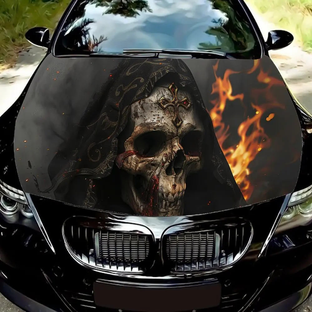 

Black Robe Skeleton Cool Car Hood Decal, Car Hood Sticker, Car Hood Wrap, Gift, Self-adhesive Waterproof, Decorative Anti-scratc