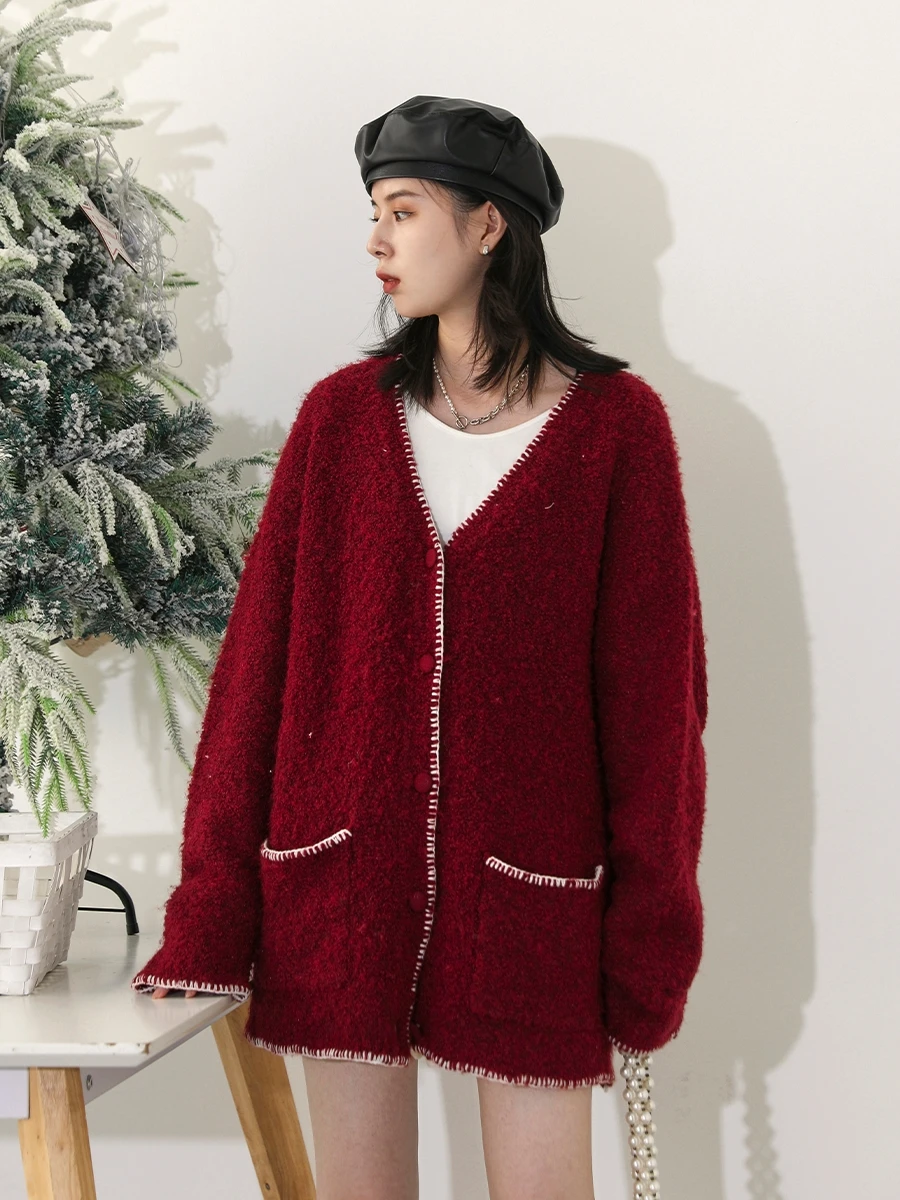 CHIC VEN Women Cardigan Loose New V-neck Knitted Cardigan Female Soft Sweater Woman Jumper Coat Autumn Winter 2023