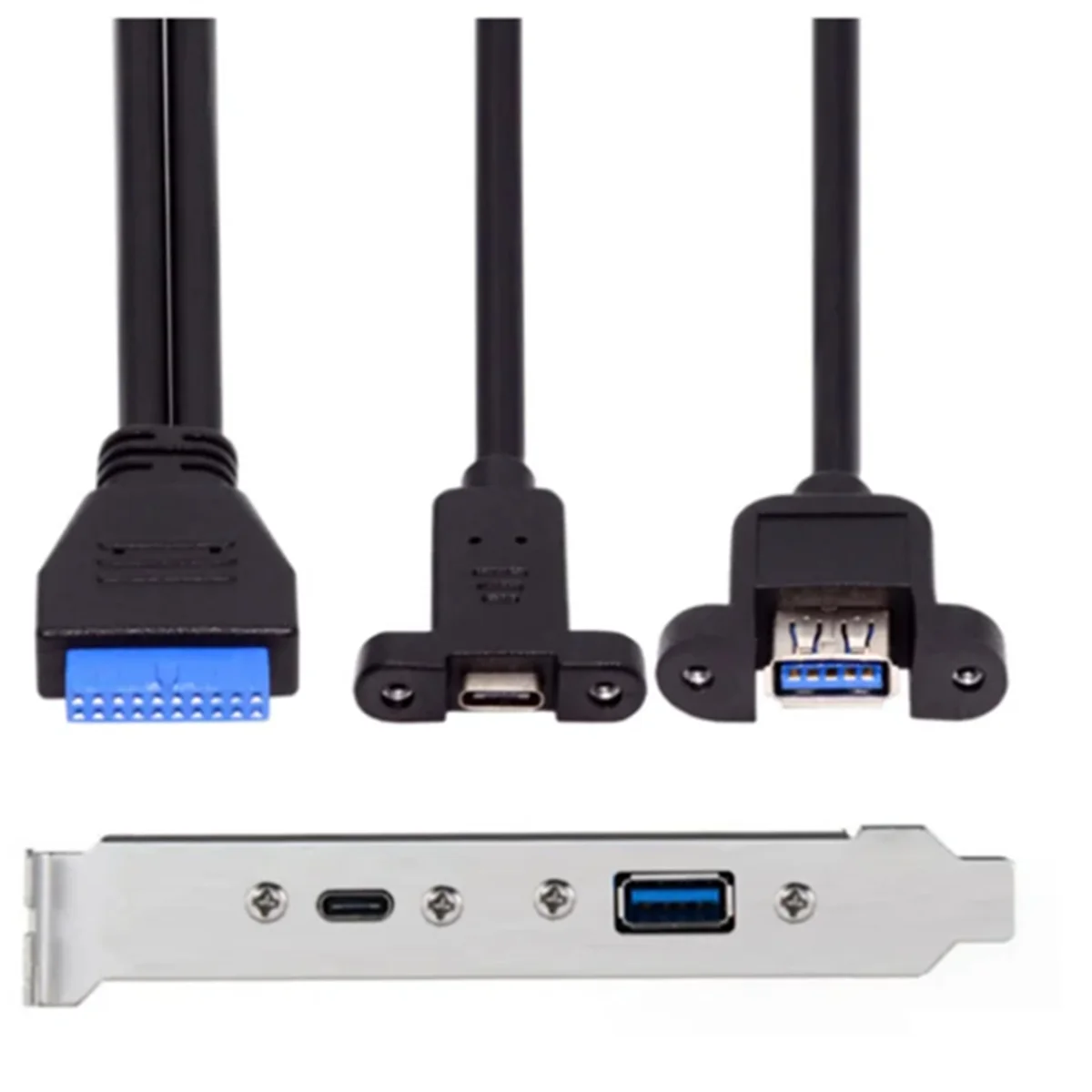 5Gbps Rear USB 3.1 Port Expansion 20Pin to TYPE-C Female and USB 3.0 Female Data Cable with Bezel on Computer Chassis