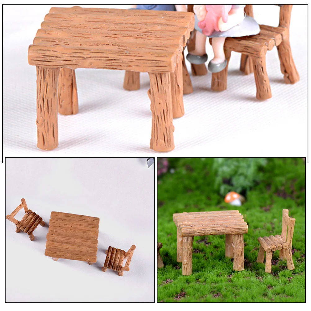 

1 set Moss Ornaments Mini Resin Table Chair Set Decor Dollhouse Crafts Small Garden Furniture Realistic Design Durability