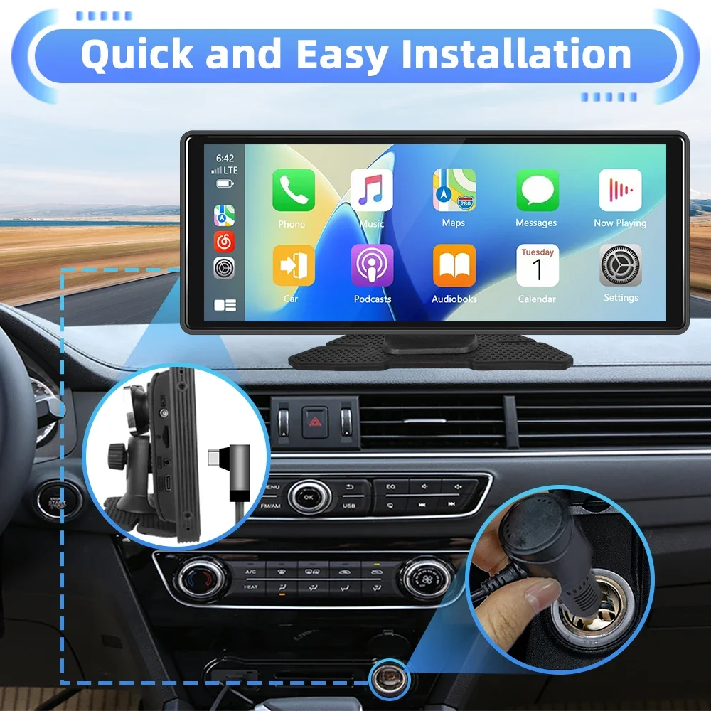 Podofo 10.26inch Car DVR For Android 4+64G Carplay Monitor Android Auto Dash Cam WIFI GPS Navigation Dashboard Recorder