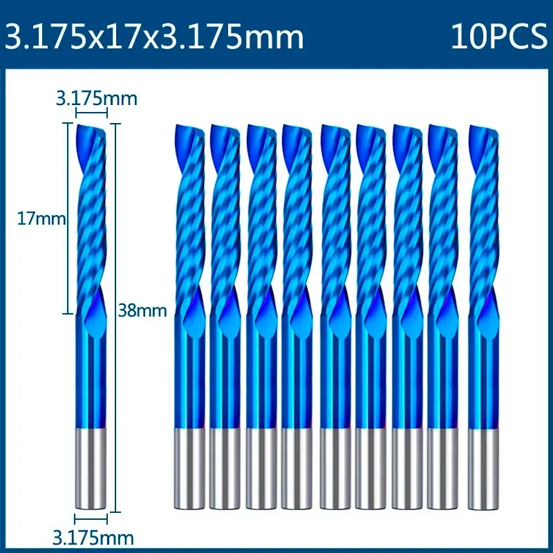 XCAN End Mill Milling Cutter 10pcs 3.175mm Shank CNC Router Bit Nano Blue Coated Carbide Engraving Bit CNC Milling Tools