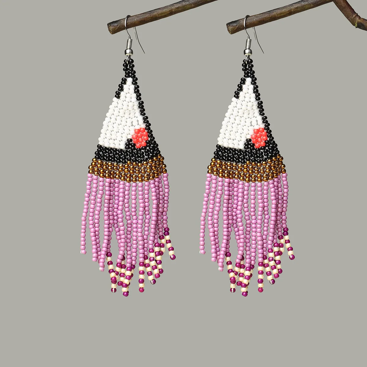 Beaded earrings Tassel Geometry Design Originality Hand knitting Bohemia Alloy Tide Simple Rice bead earrings