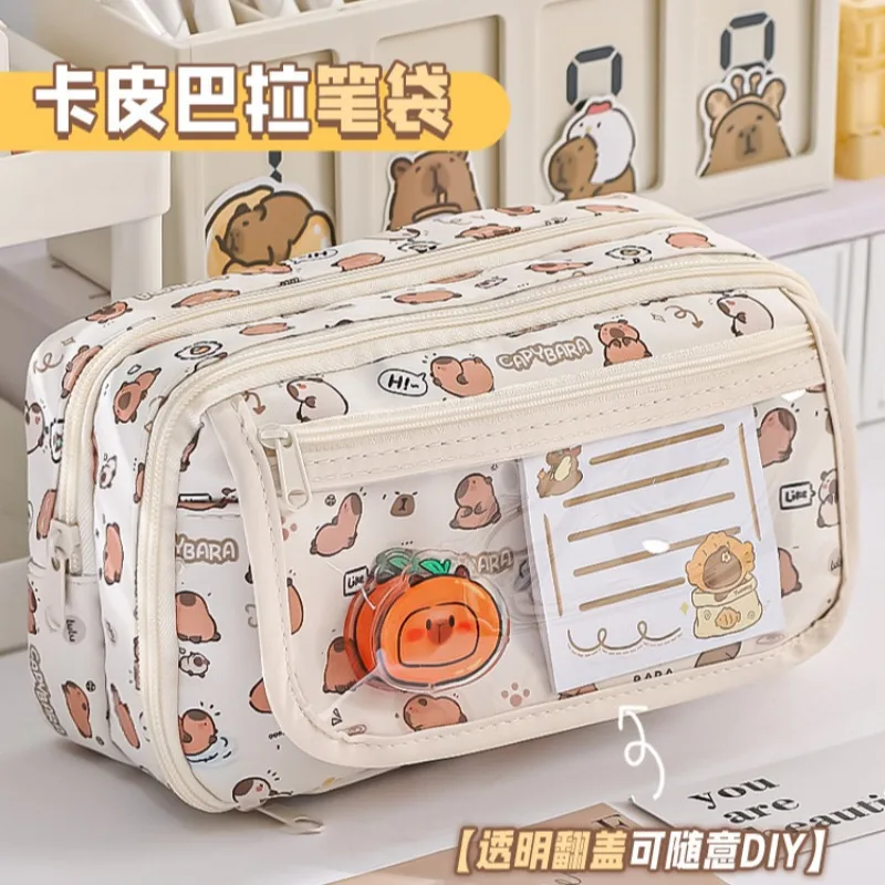 

Capybara Multi-Layer Large Capacity Pencil Cases Cartoon Stationery Organizer Pen Bag Multi-Functional Pen Pouch School Supplies