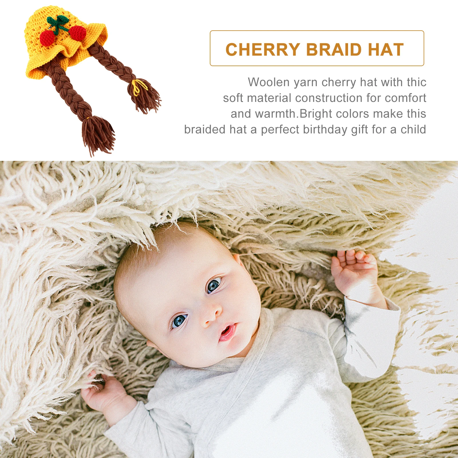 

1pc Autumn Winter Hats Braided Wool Warm Knitted Cherry Cap For Kids Baby Stretchy Thick Comfortable Earflap Beanie Headwear