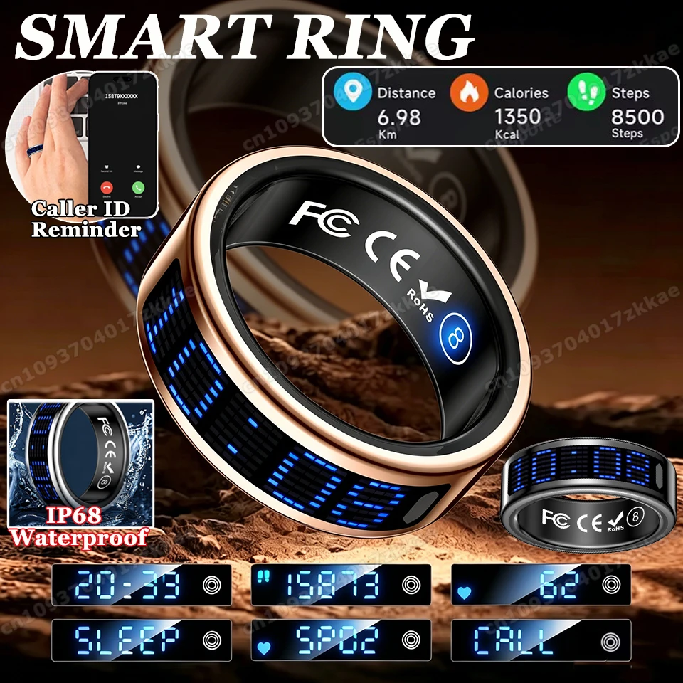 

Умное кольцо Ola Esporte Display Screen Smart Ring 2026 с функцией напоминания о звонках, измерения пульса, давления/кислорода в крови, GPS, мониторинга движения и сна