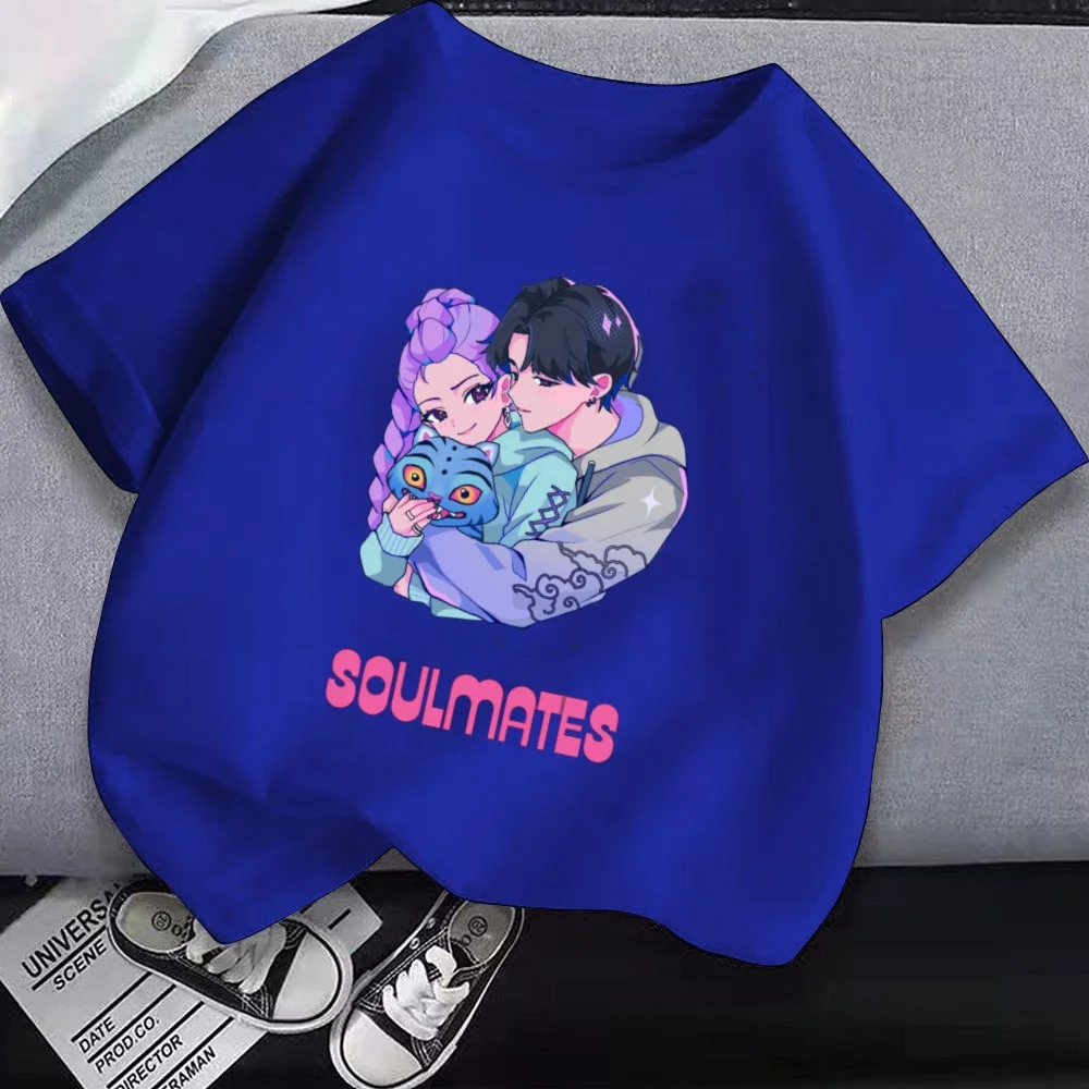 90s Kpop شيطان الصيادين ملابس الأطفال تي شيرتات قصيرة الاكمام لطيف Kpop شيطان الصيادين تي شيرت Harajuku التي شيرت للبنين بنات