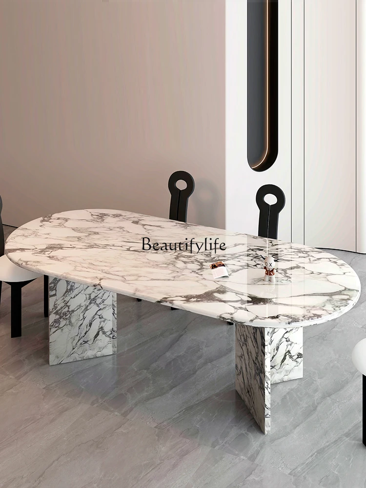 Marble Dining-Table French Oval Light Luxury High-End Cream Style Home Table