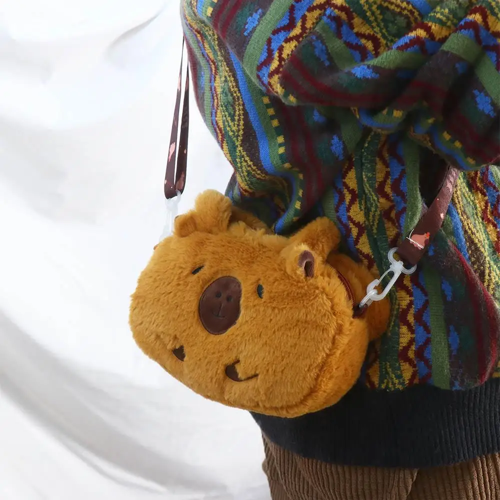 Capivara de pelúcia capivara mochila Desenhos animados animais, grande capacidade, bolsa crossbody, bolsa de ombro de algodão bonito