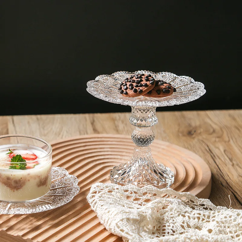 Crystal Glass Cake Stand Cake Display Stand Crystal Glass Fruit Plate Display Desserts Holder for Wedding Cakes Serving Platters