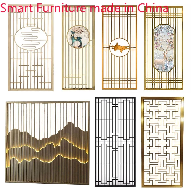 Custom stainless steel screen modern light luxury metal grid aluminum carved grille hollowed-out carved rockery background wall