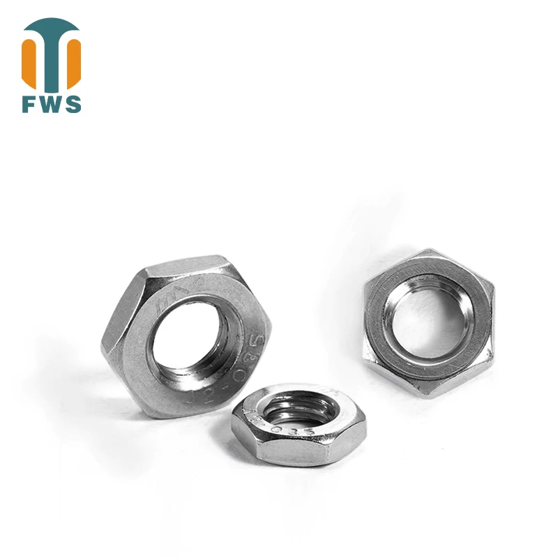 304 Stainless steel DIN439 coarse tooth nut Hexagon nut thin screw nut 5/10/20/50 PCSM6M8M10M12M14M16M20M24