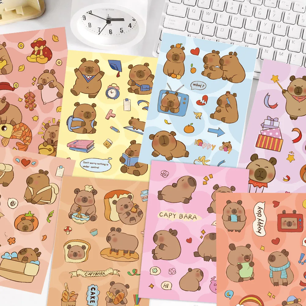 

8 Pcs Cute Cartoon Capybara Graffiti Stickers - DIY Decorative Decals for Phone Journal K-pop Deco Notebook Sticker Story Store